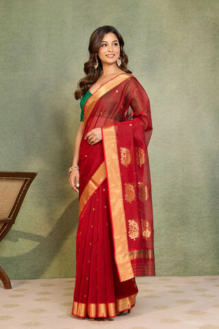 Red Woven Pure Silk Cotton Chanderi Saree thumbnail image number null