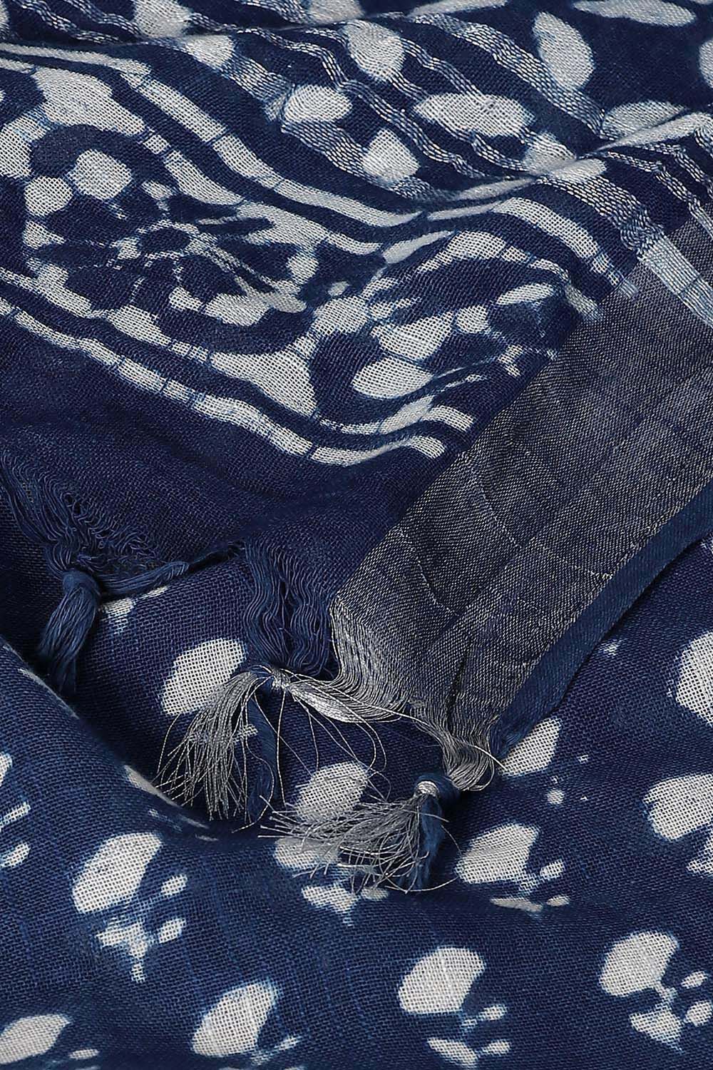 Dark Blue Pure Cotton Linen Bagru Printed Saree image number null