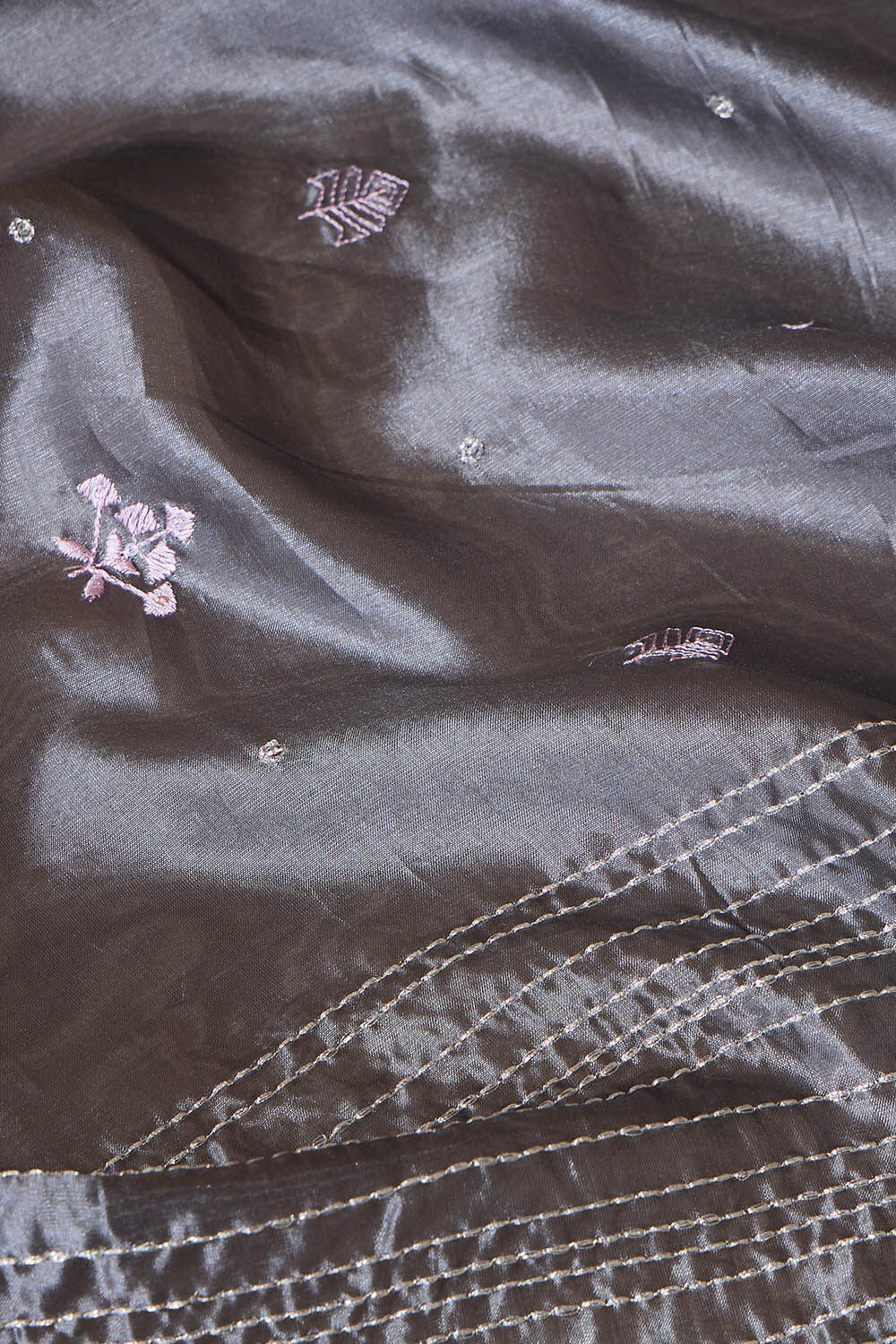 Grey Embroidered Silk Tencel Saree image number null