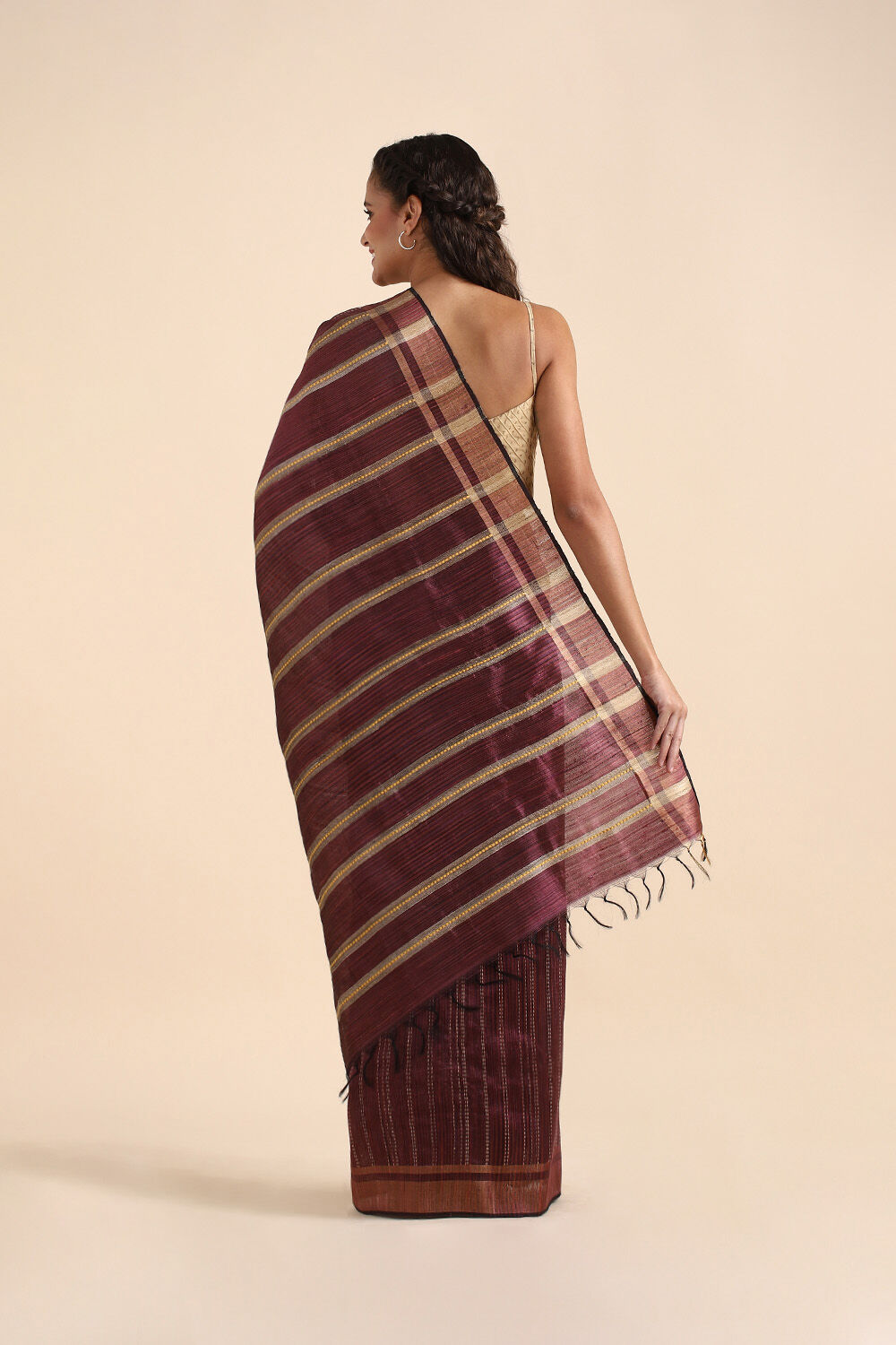 Dark Pink Pure Tussar Silk Tie and Dye Saree image number null