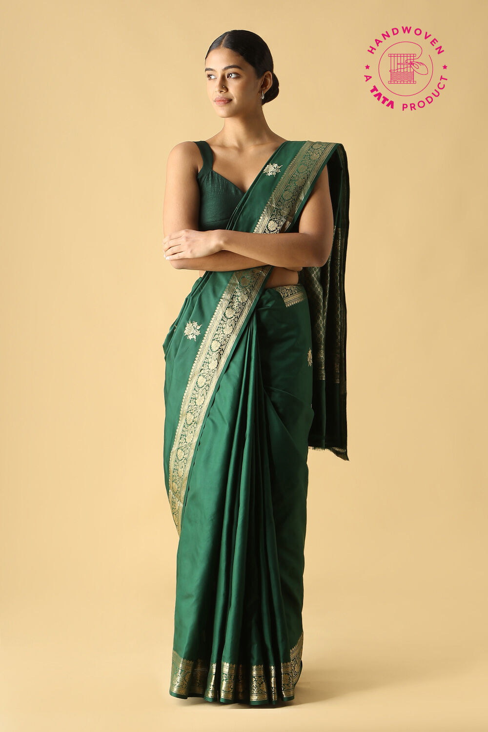 Dark Green Pure Silk Banarasi Saree image number null