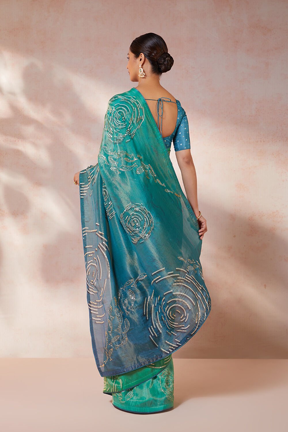 Blue Viscose Tissue Embroidery Saree image number null