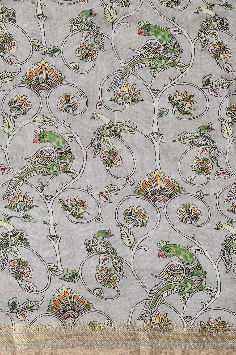 Grey Silk Cotton Embroidered Unstitched Suit Set image number null
