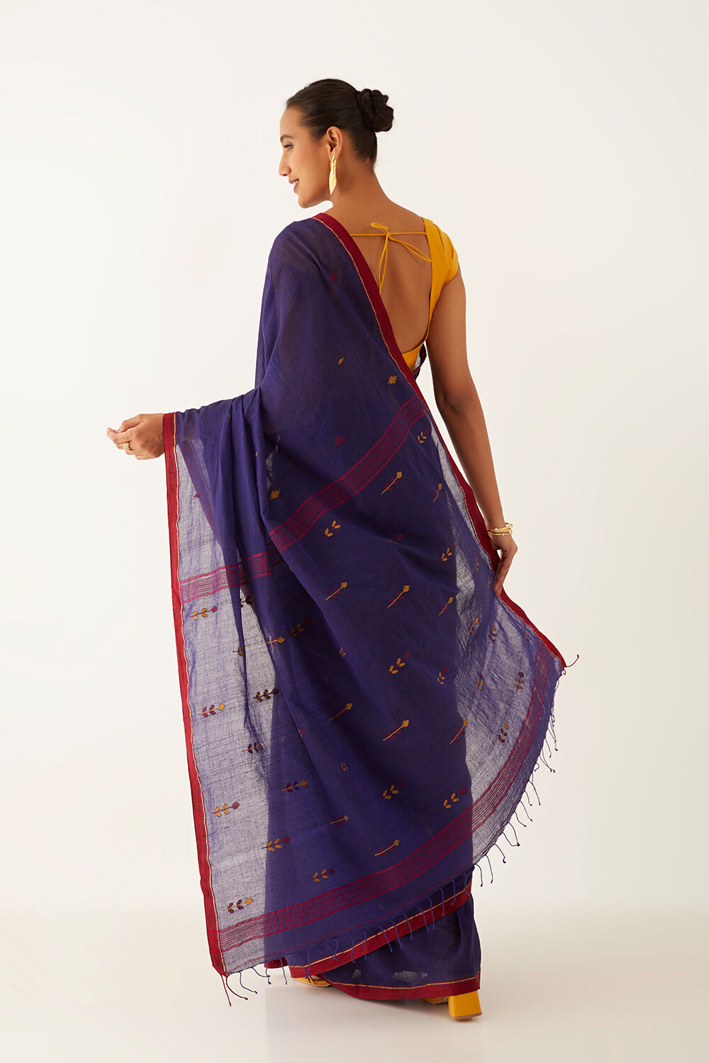 Blue Pure Cotton Jamdani Bengali Saree image number null