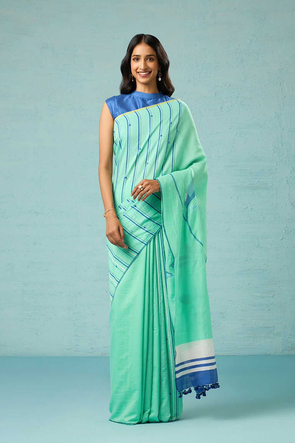 Light Green Bengal Pure Silk Cotton Jamdani Saree image number null