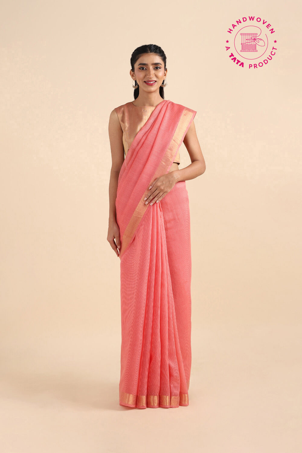 Light Orange Pure Silk Woven Saree image number null