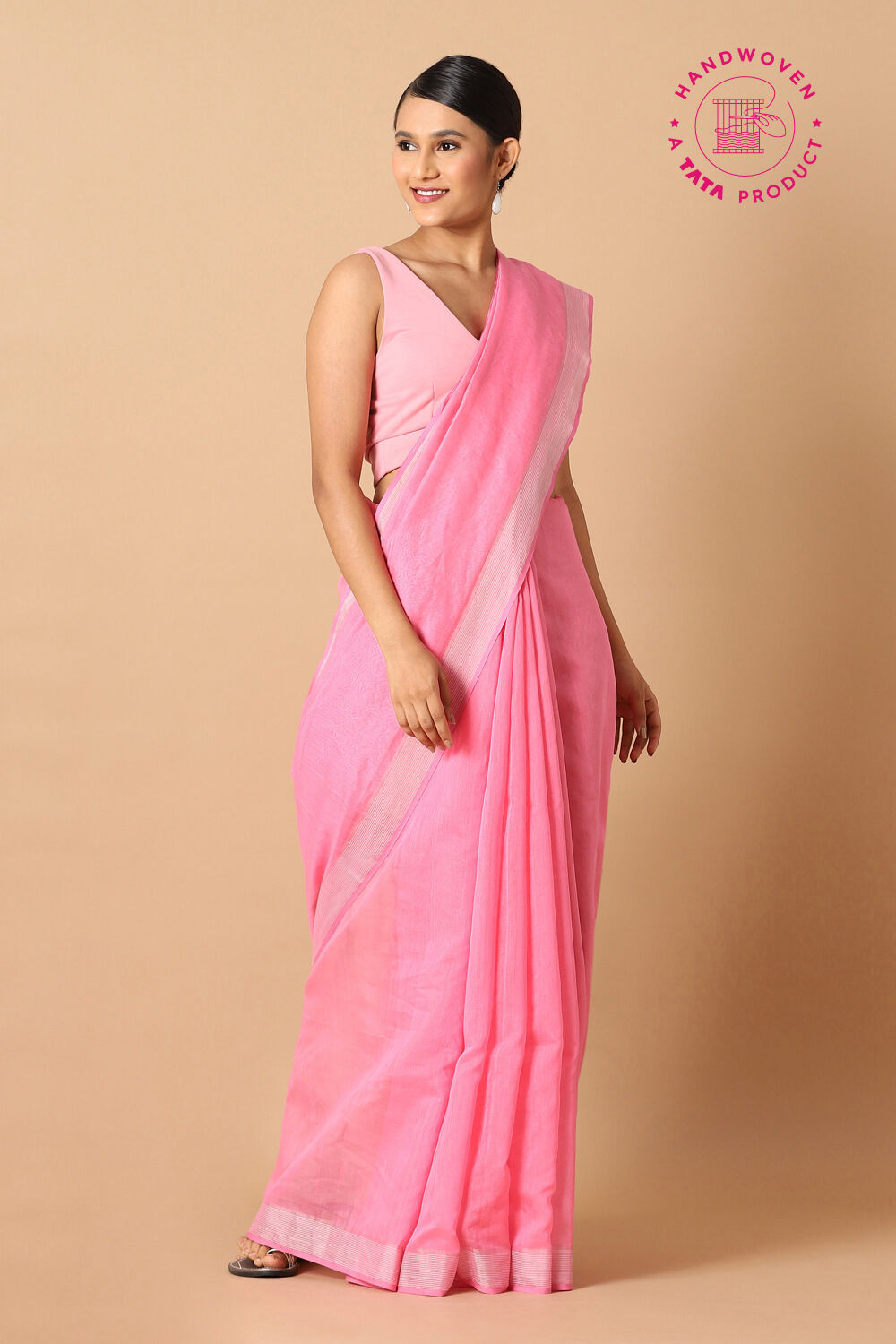 Light Pink Pure Silk Cotton Jamdani Saree image number null
