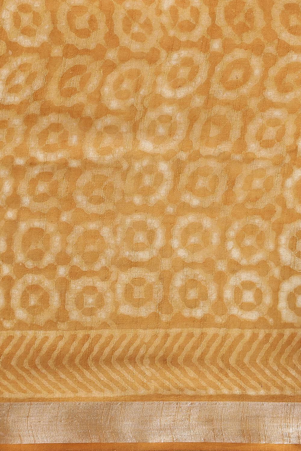 Yellow Pure Cotton Linen Bagru Printed Saree image number null