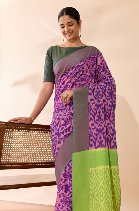 Violet Pochampalli Pure Cotton Ikat Saree
