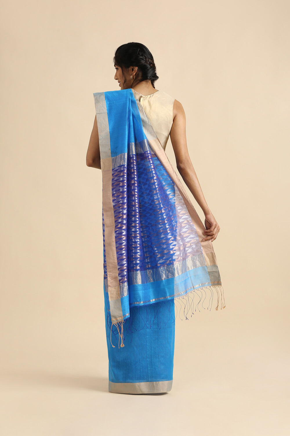 Light Blue Pure Silk Cotton Bengal Saree image number null