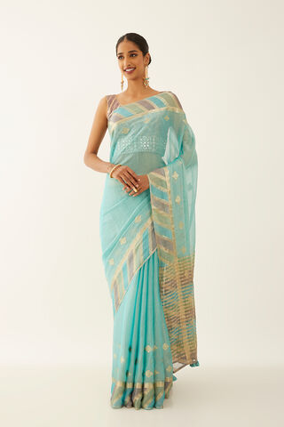 Blue Pure Georgette Tissue Woven Saree thumbnail image number null