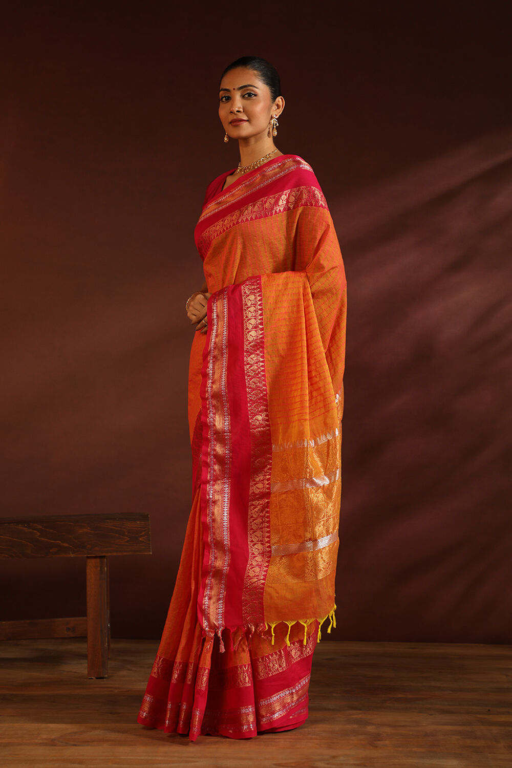 Orange South Pure Cotton Woven Saree image number null