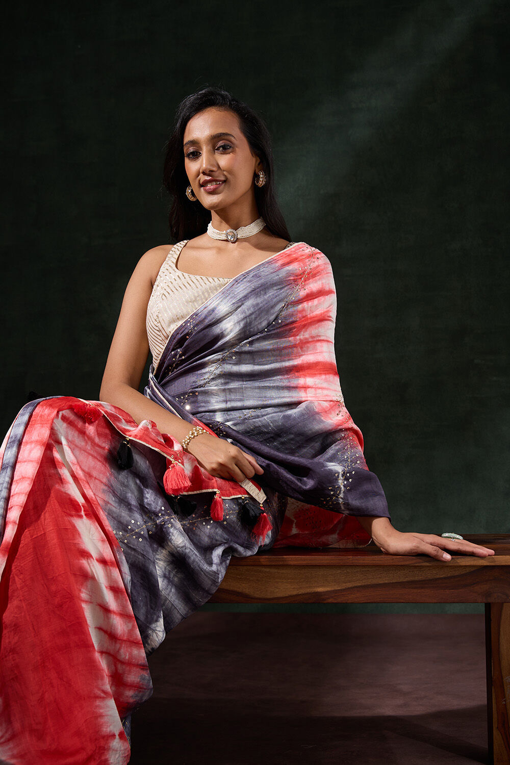 Multicolored Murshidabad Silk Tie and Dye Shibori Saree image number null