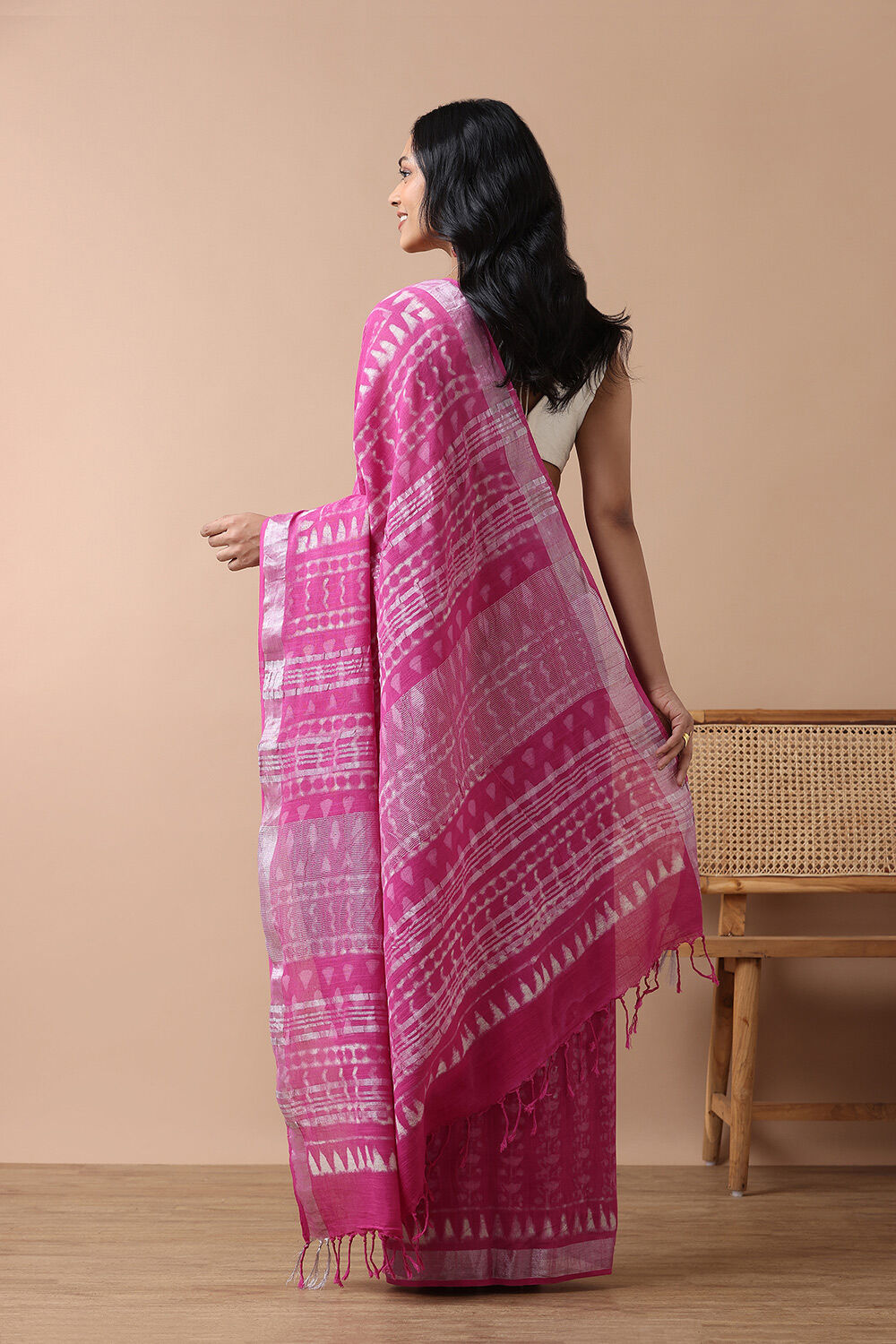 Pink Cotton Viscose Rajasthan Block Printed Saree image number null