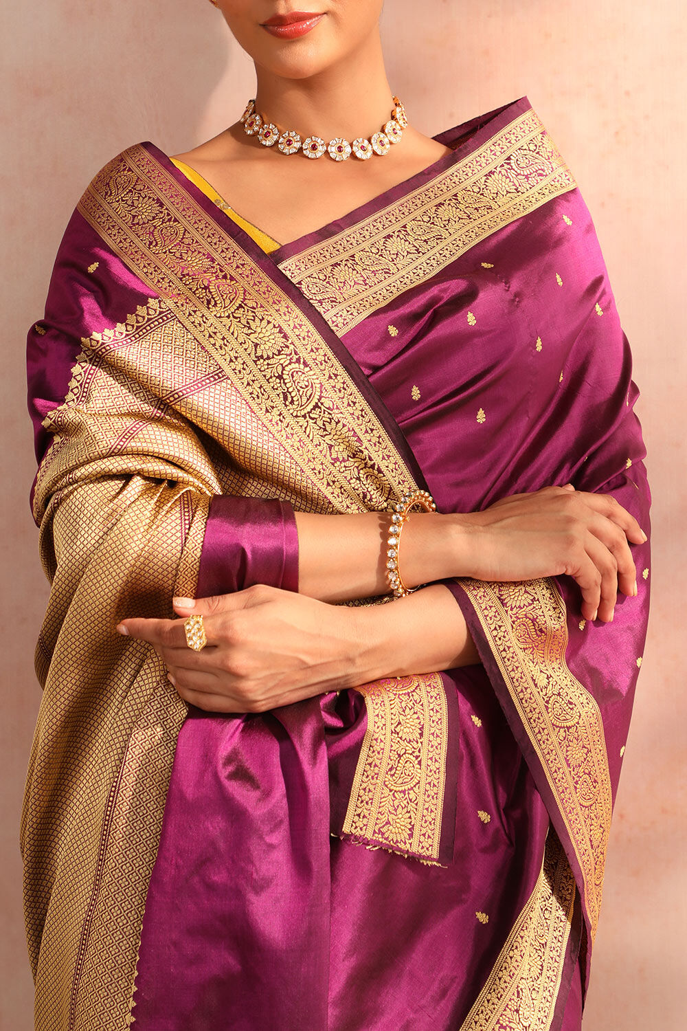 Violet Pure Silk Kadwa Banarasi Saree image number null