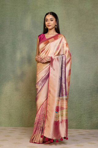 Pink Printed Viscose Tissue Saree thumbnail image number null