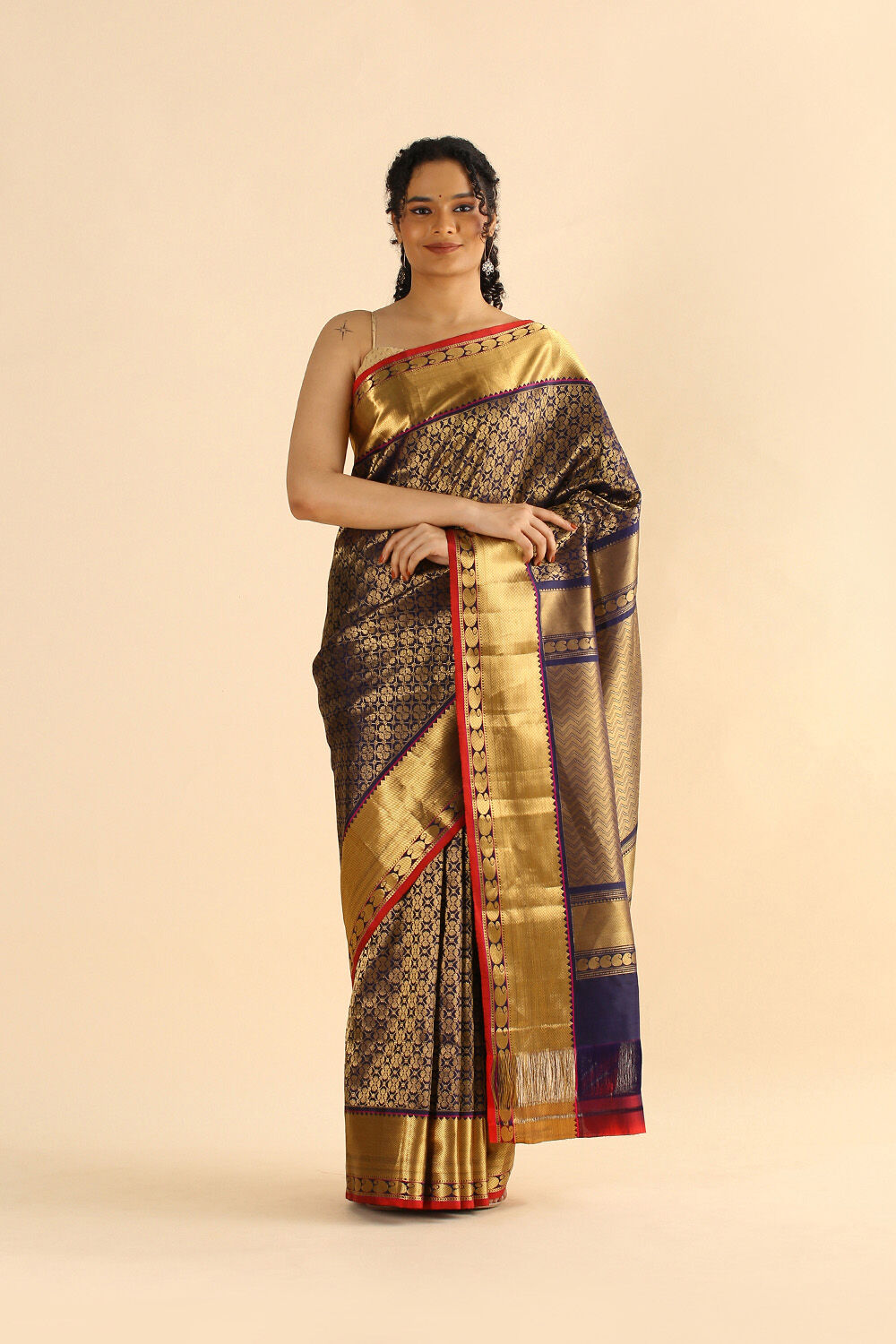 Dark Blue Pure Silk Kanjivaram Saree image number null