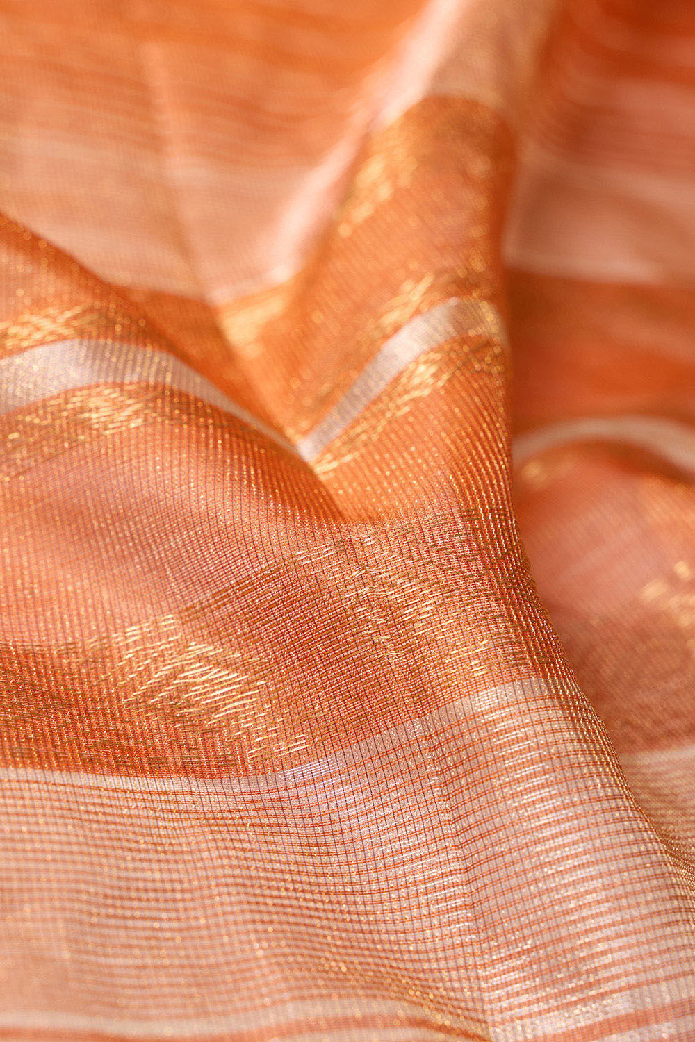 Dark Orange Woven Pure Tissue Cotton Maheshwari Saree image number null