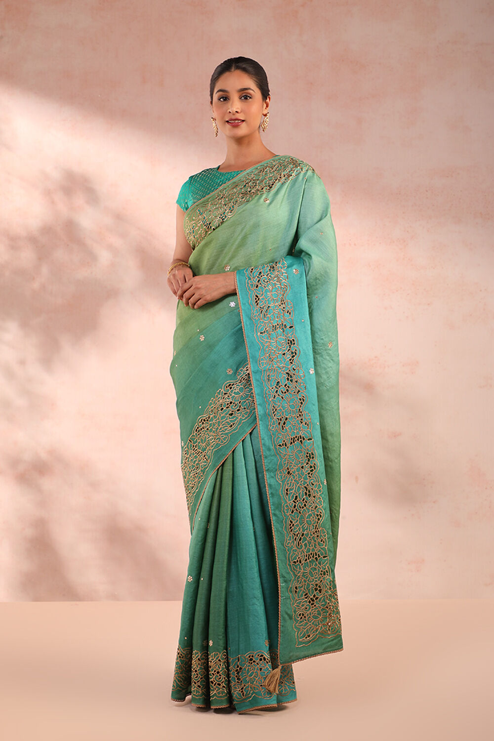 Blue Pure Tussar Silk Embroidery Saree image number null