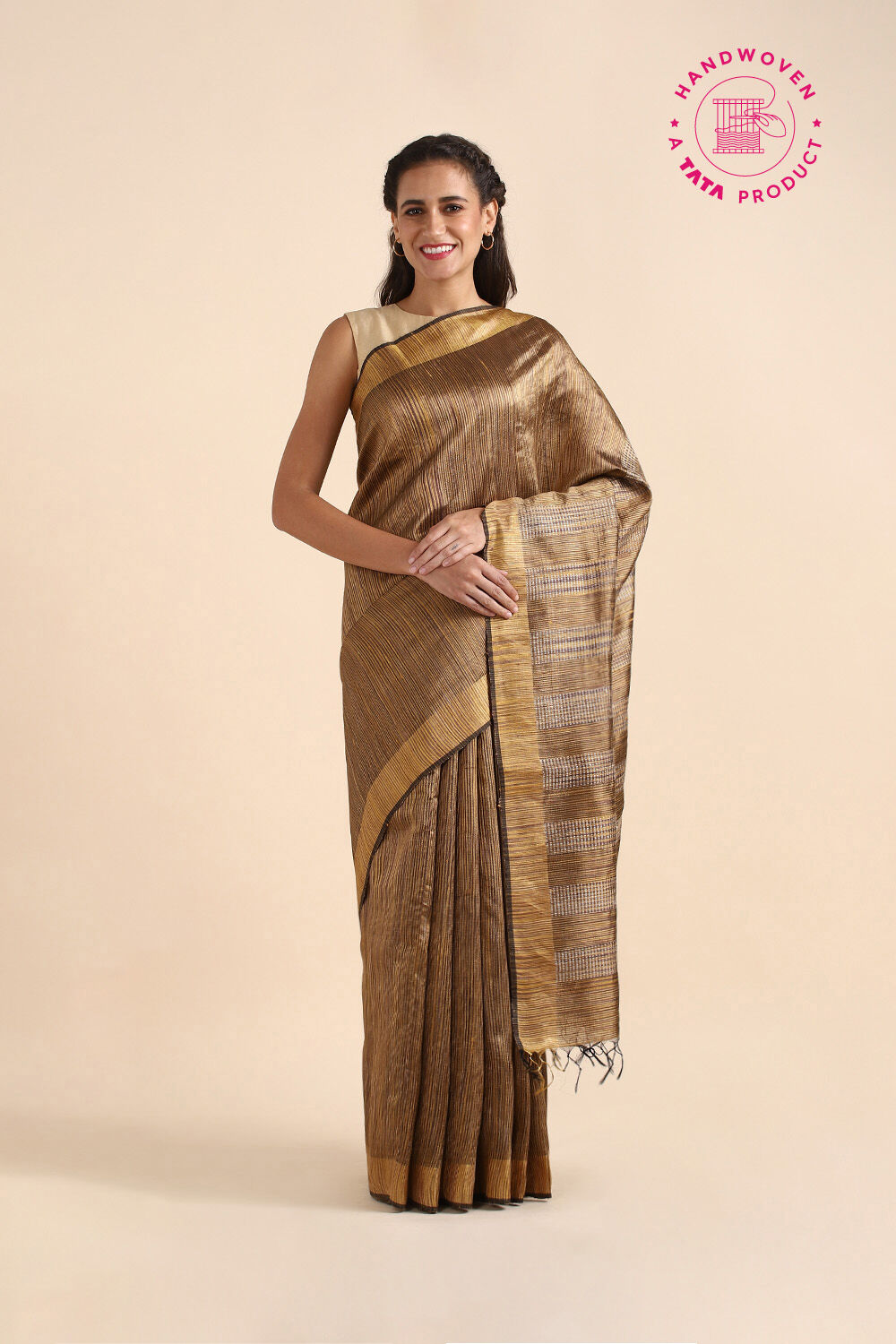 Brown Pure Tussar Silk Bhagalpuri Saree image number null