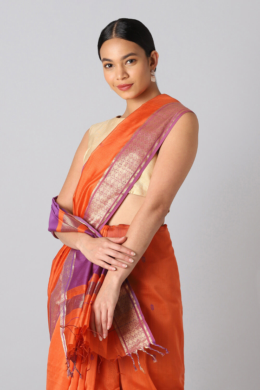 Orange Pure Silk Cotton Maheswari Saree image number null
