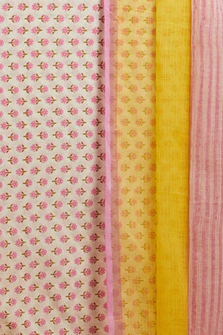 Yellow Screen Printed Pure Cotton Unstitched Suit Set thumbnail image number null