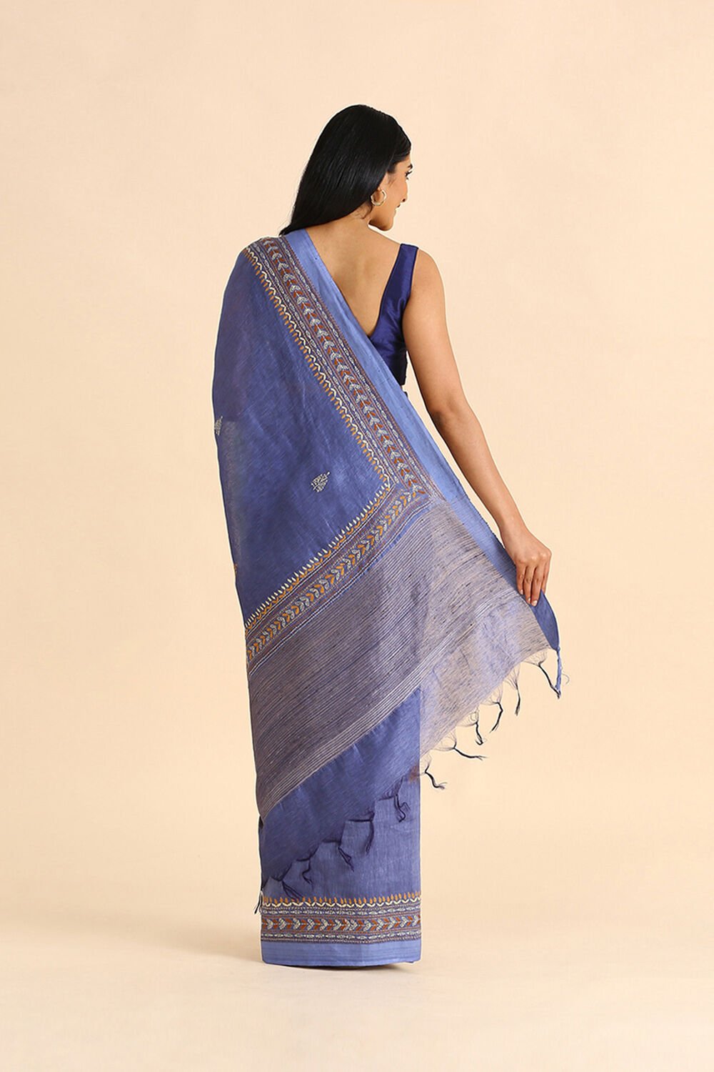 Purple Embroidered Pure Silk Linen Saree image number null