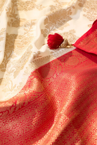 Off White Woven Viscose Saree thumbnail image number null