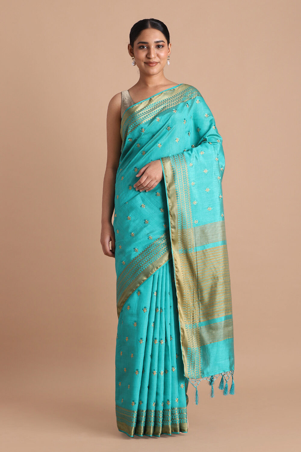 Blue Pure Embroidered Saree image number null