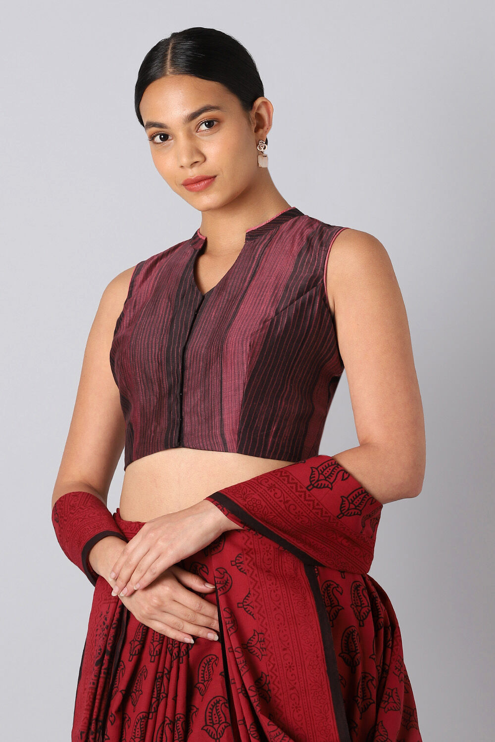 Red Tie and Dye Silk Cotton Blouse image number null