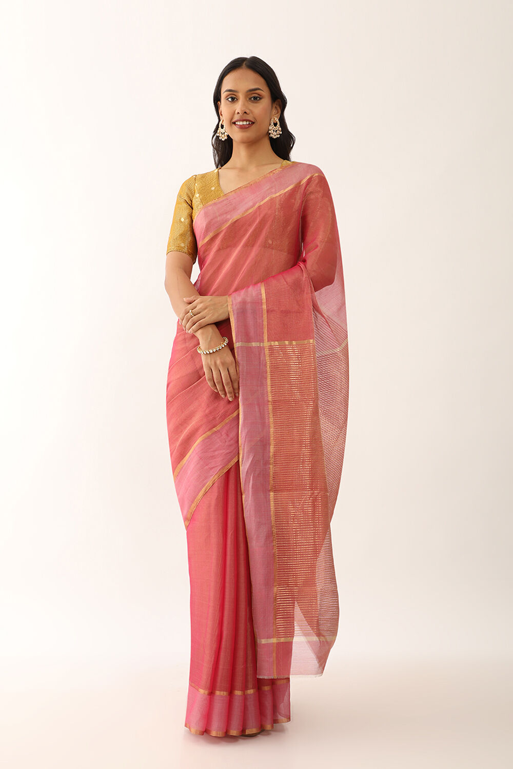 Pink Woven Pure Tissue Cotton Chanderi Saree image number null