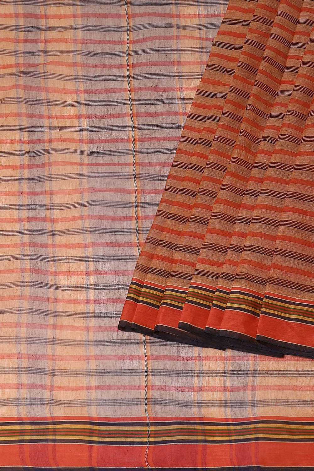 Orange Pure Cotton Bengal Saree image number null