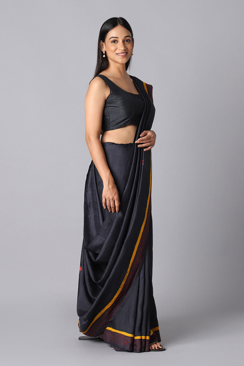 Black Pure Silk Hand Painted Saree image number null