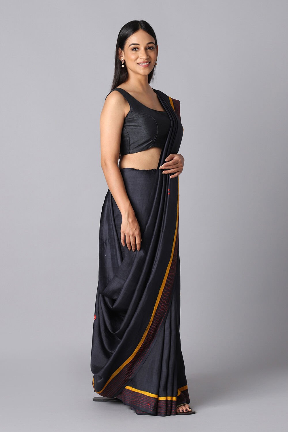 Black Pure Silk Hand Painted Saree image number null