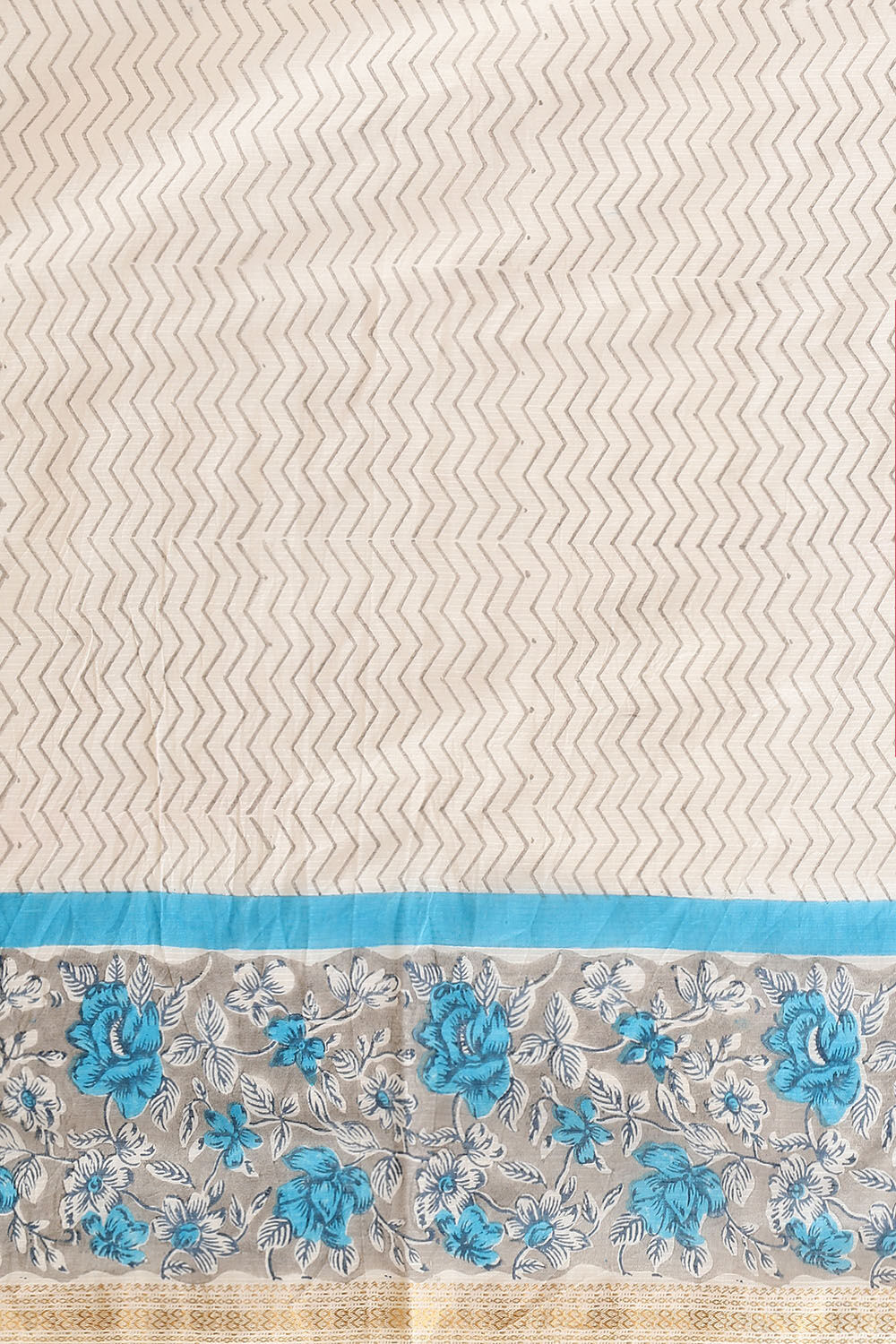 Off White Pure Silk Cotton Sanganeri Printed Saree image number null