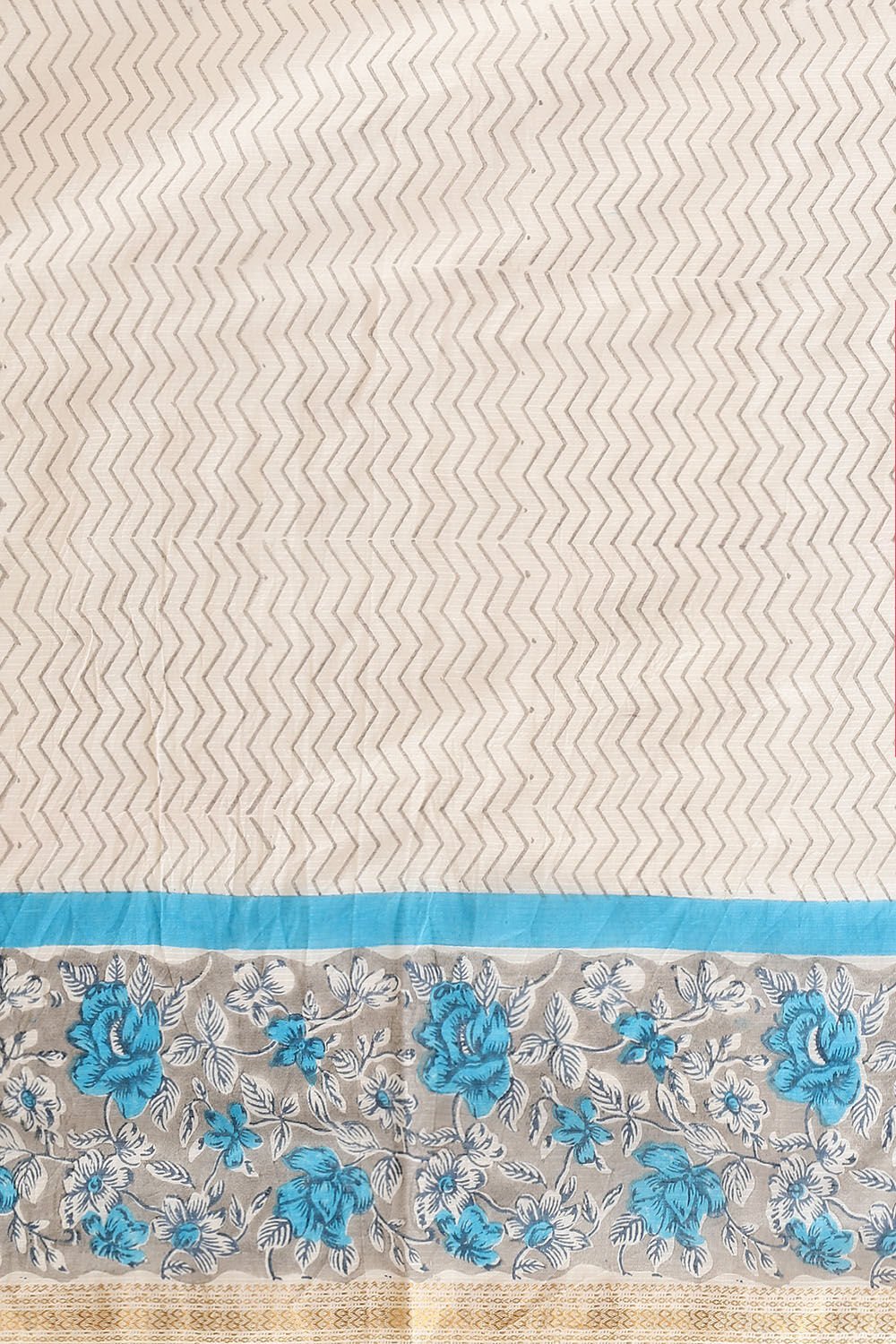 Off White Pure Silk Cotton Sanganeri Printed Saree image number null