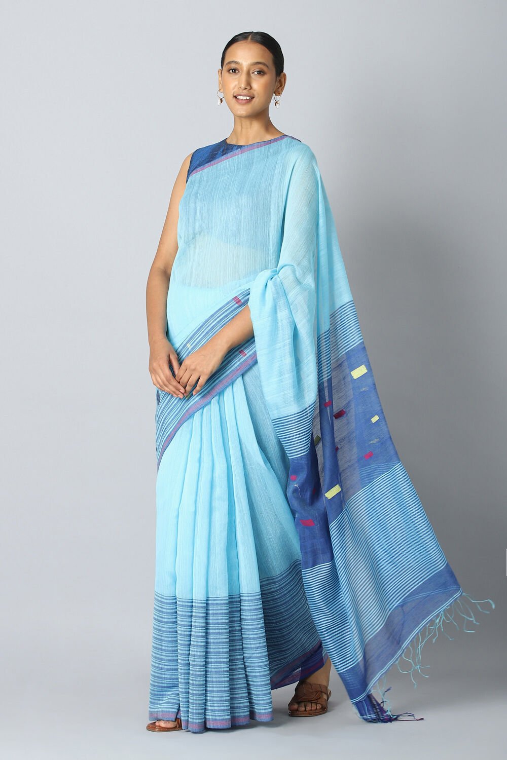 Light Blue Pure Silk Cotton Jamdani Saree image number null