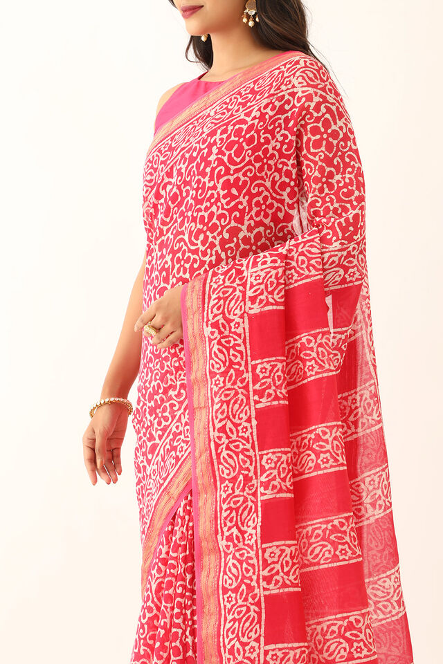 Pink Pure Silk Cotton Batik Saree