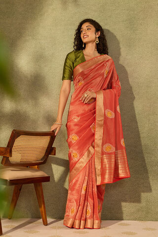 Red Viscose Tissue Embroidered Saree image number