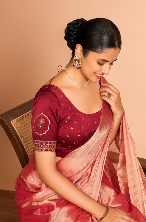 Dark Red Viscose Embroidered Blouse