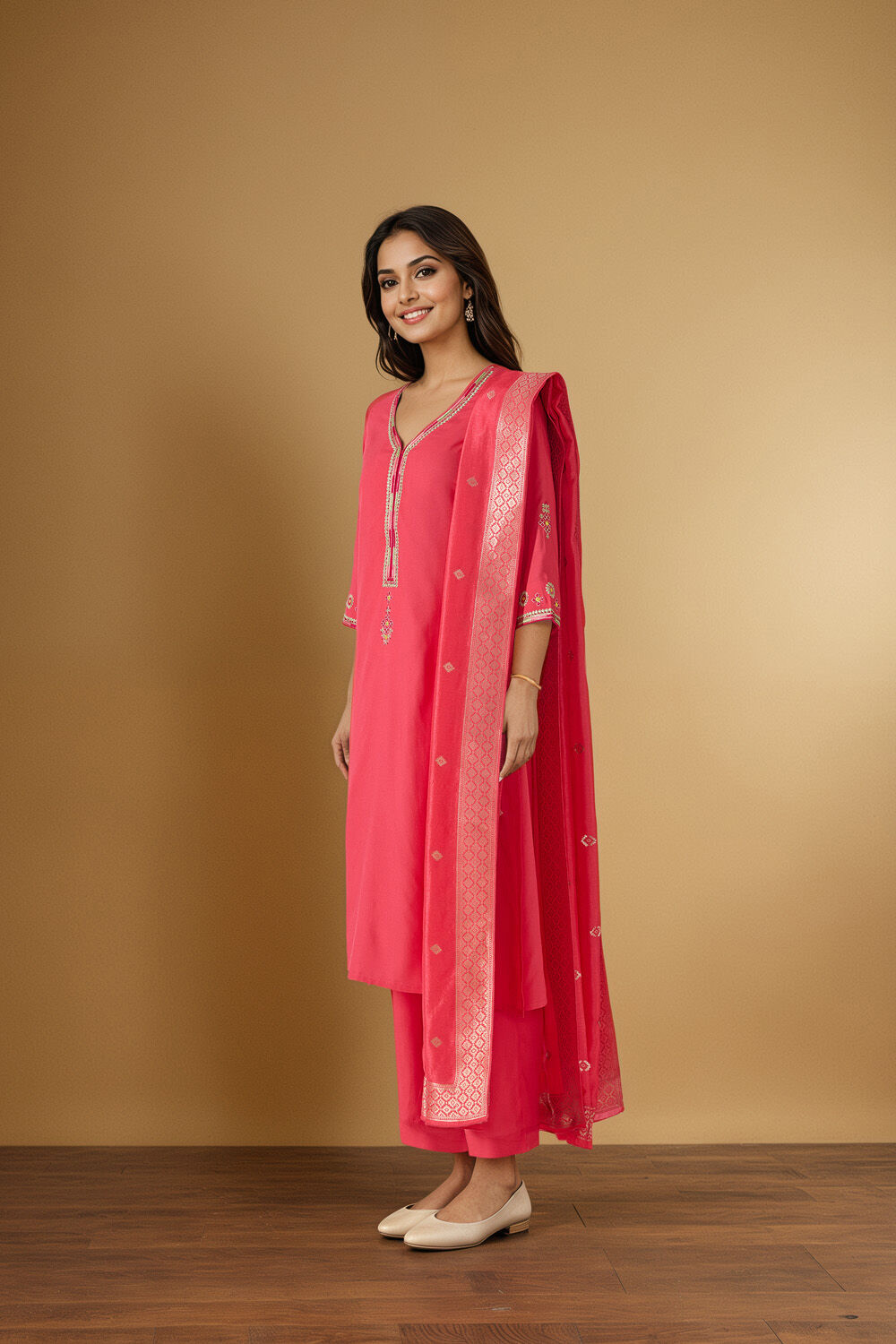 Pink Embroidered Pure Viscose Kurta Set image number null