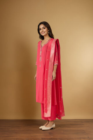 Pink Embroidered Pure Viscose Kurta Set thumbnail image number null