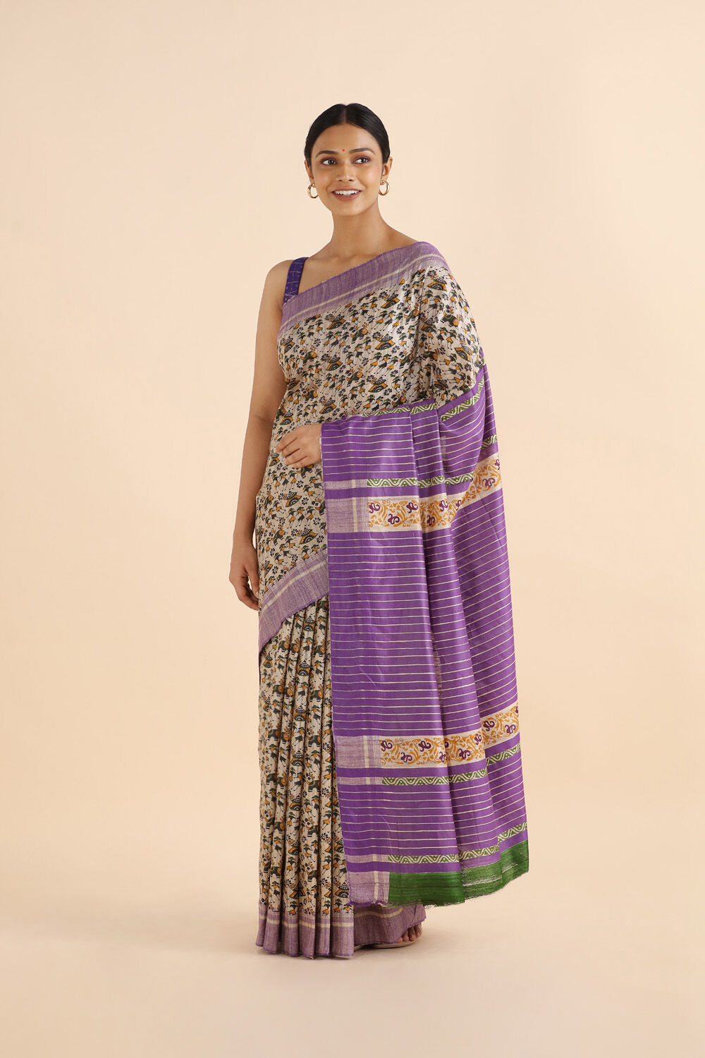 Off White Pure Tussar Silk Printed Saree image number null
