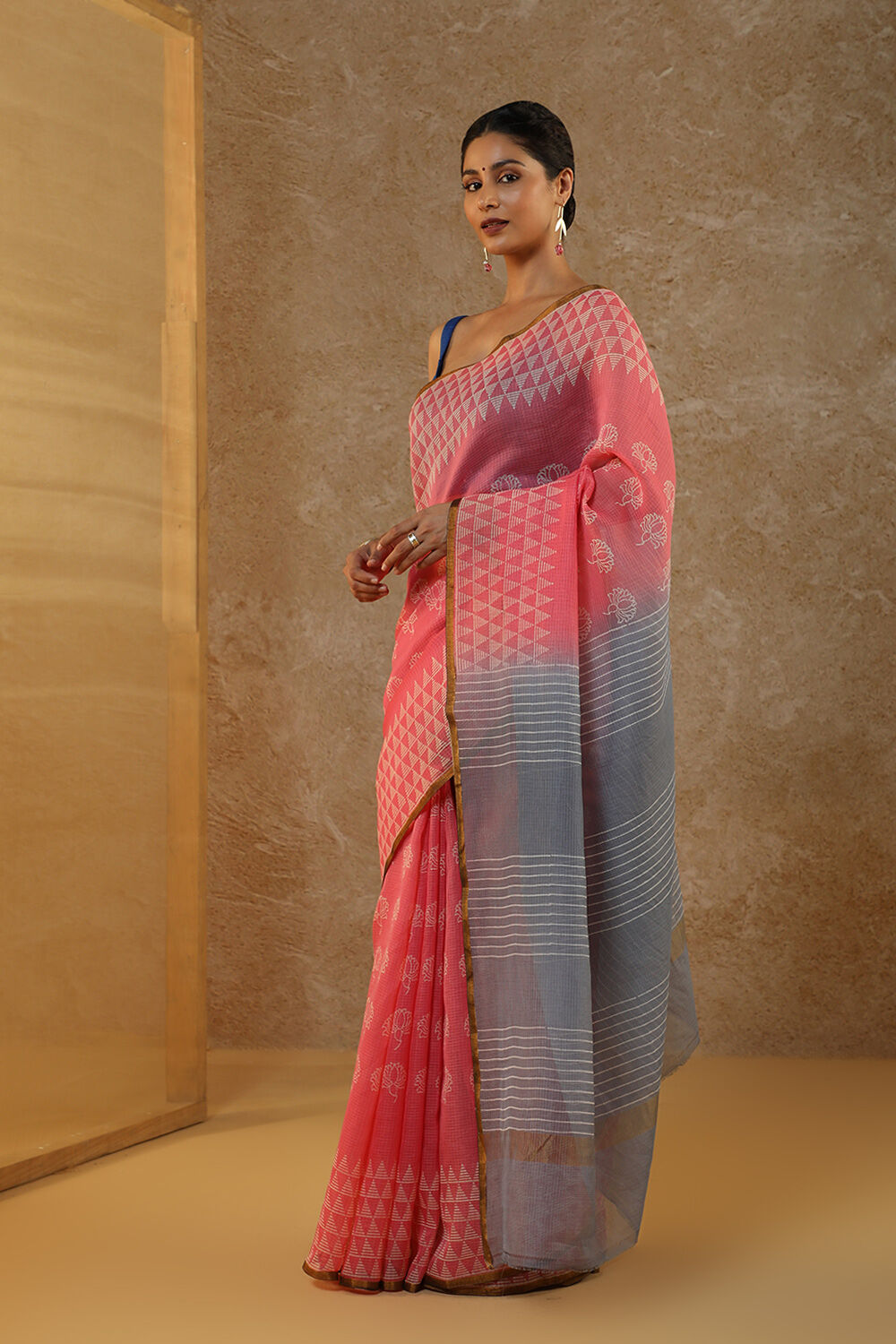 Pink Rajasthan Block Printed Pure Silk Kota Saree image number null