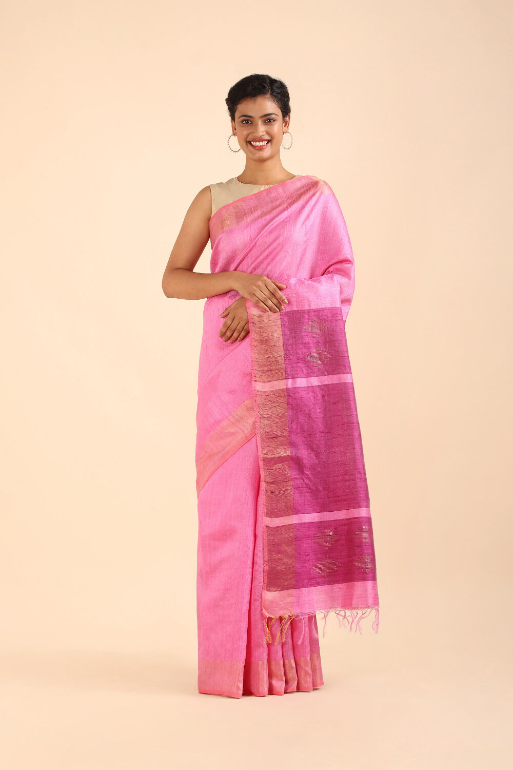 Light Pink Khadi Silk Bhagalpur Saree image number null
