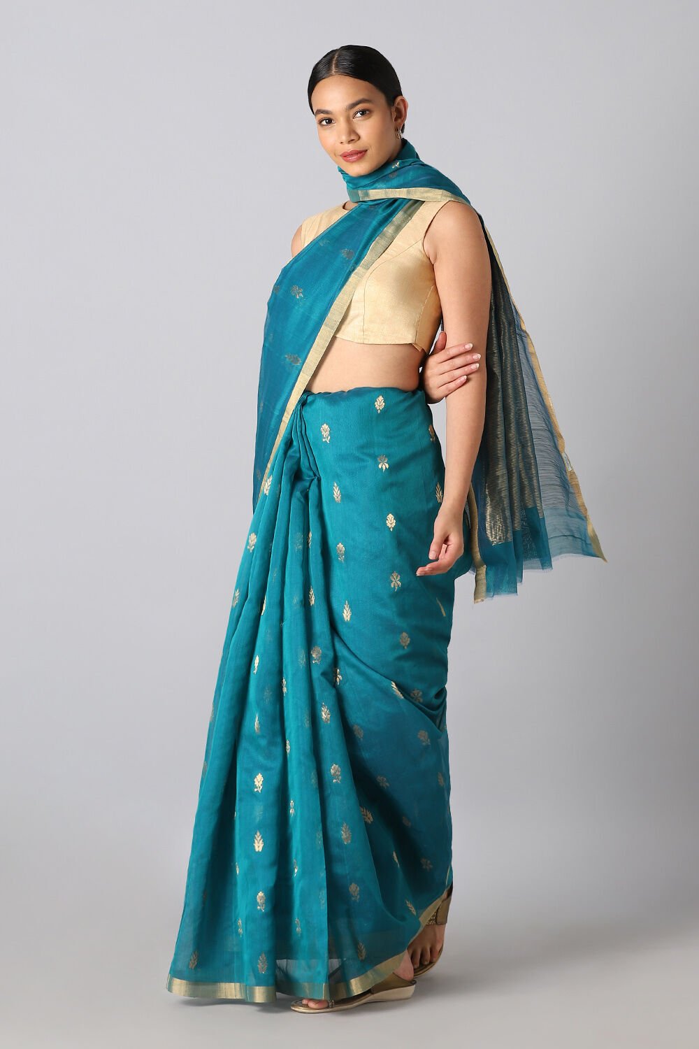 Green Pure Silk Cotton Chanderi Saree image number null