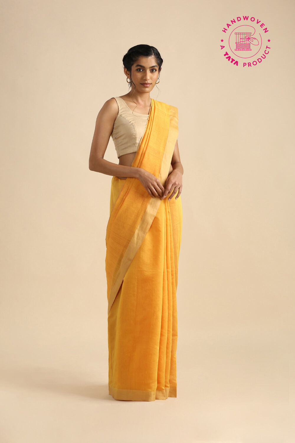 Yellow Pure Silk Cotton Bengal Saree image number null