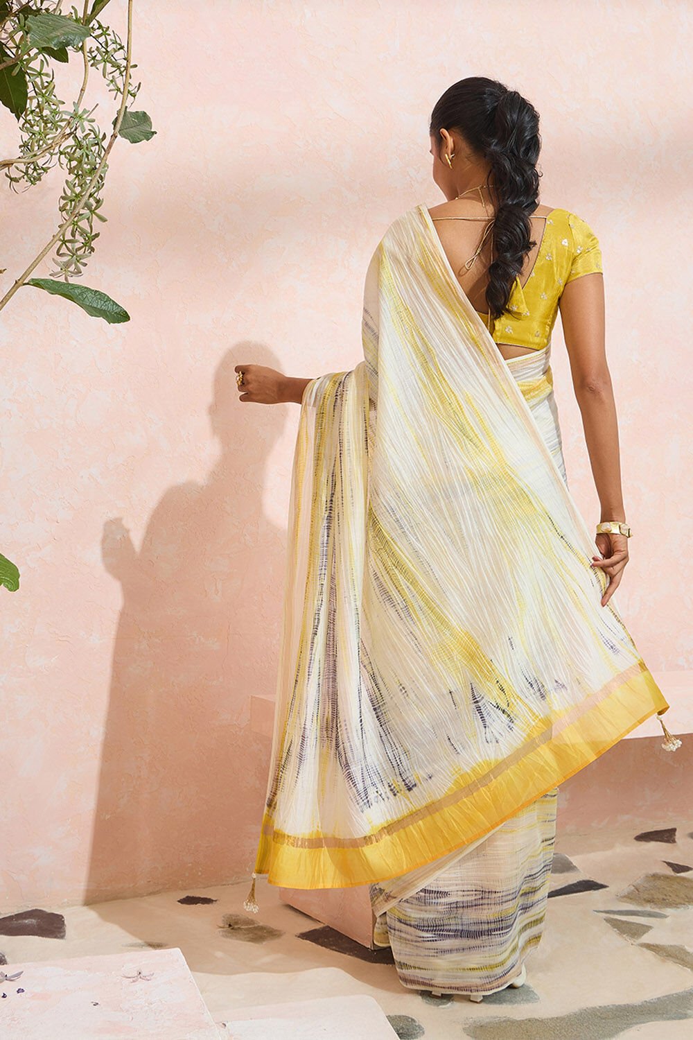 Light Yellow Pure Silk Cotton Tie and Dye Saree image number null