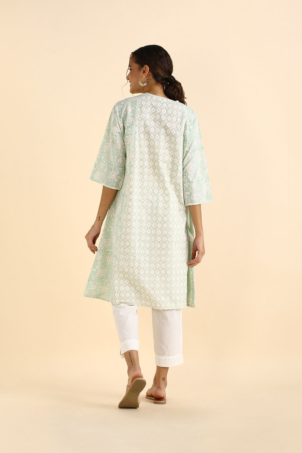Light Green Sanganeri Block Printed Cotton Kurta image number null