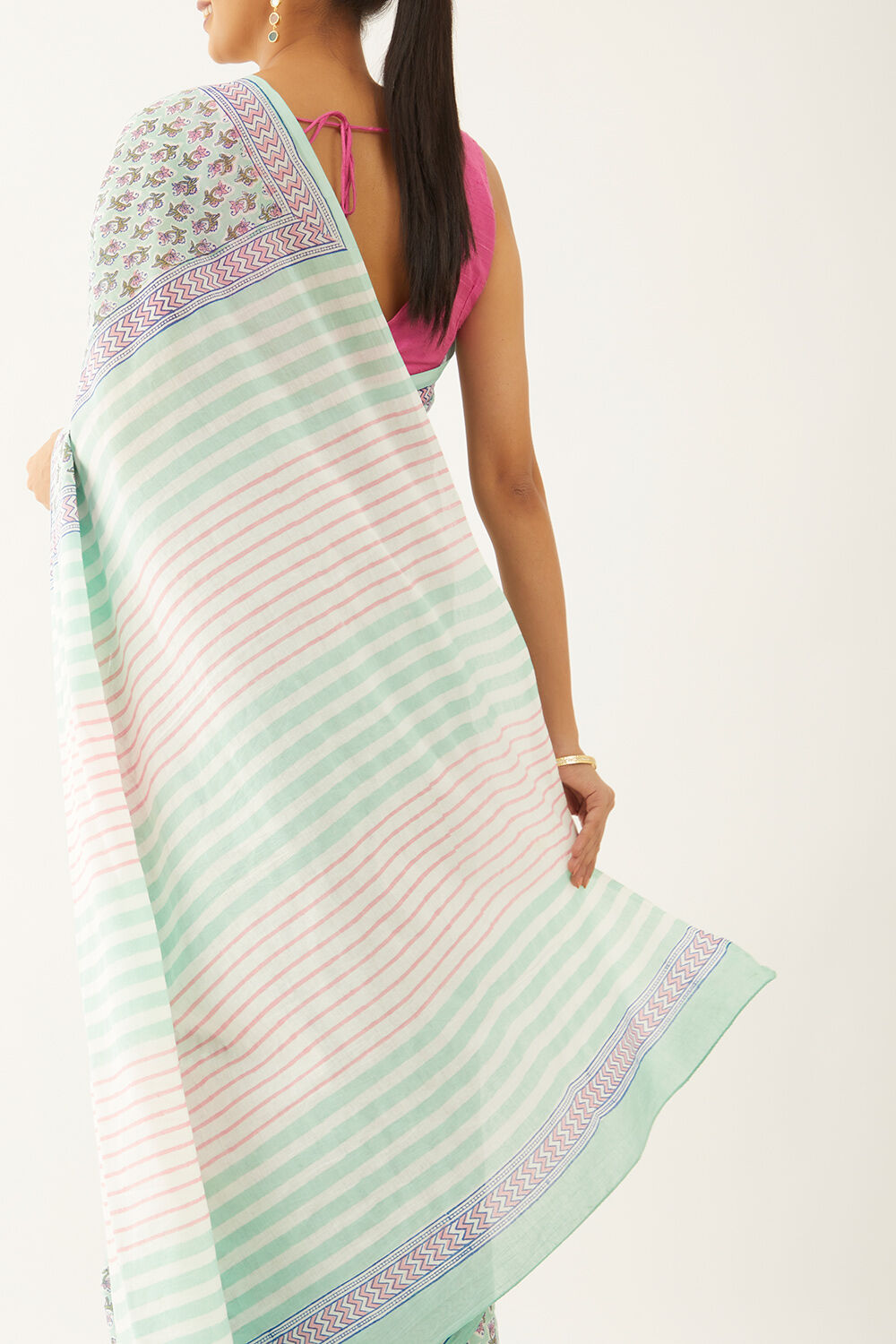 Light Green Pure Cotton Block Print Saree image number null